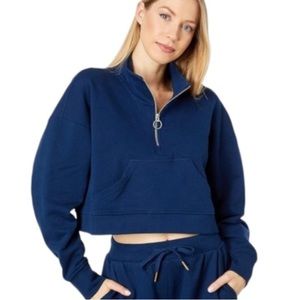 WeWoreWhat Cropped Quarter Zip Navy Pullover Sweatshirt M Medium NWT